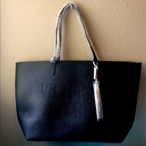 Bundle 2 Victoria’s Secret Totes NWT Black w/ Silver Tassel & 1 Gray Stu… - Picture 1 of 15